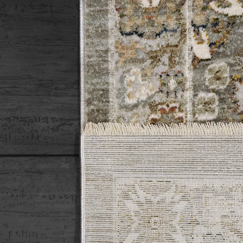 Tapis oriental gris en polyester fabriqué à la machine par Anaelle, Rectangle 9 pi x 12 pi