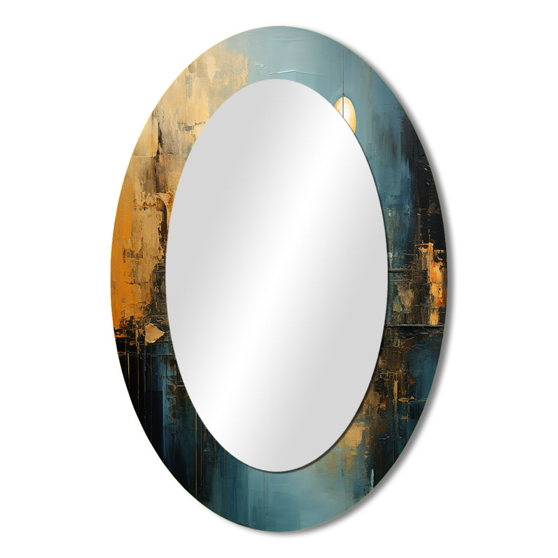 Teal Orange Bold Energy I - Teal Modern Oval Wall Mirror, 36" x 24"