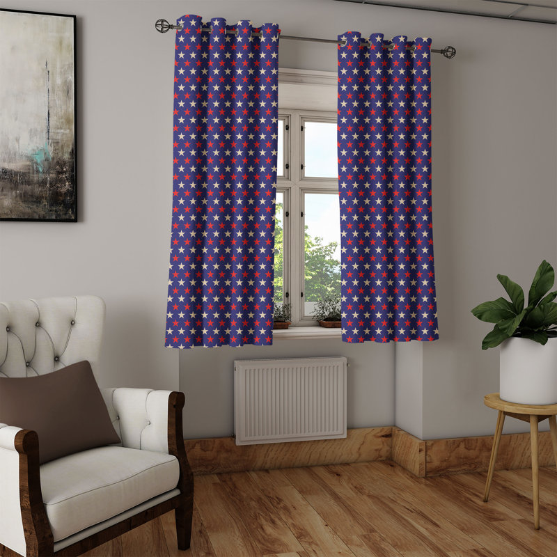 East Urban Home USA Grommet Curtain 2-Panel Window Drapes, 50", Dark Blue Cream Red, 50" W x 54" L