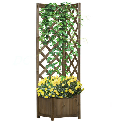 Lit de jardin surélevé en bois avec treillis Outsunny, boîte à fleurs sur pied de 57 po pour plantes de vigne