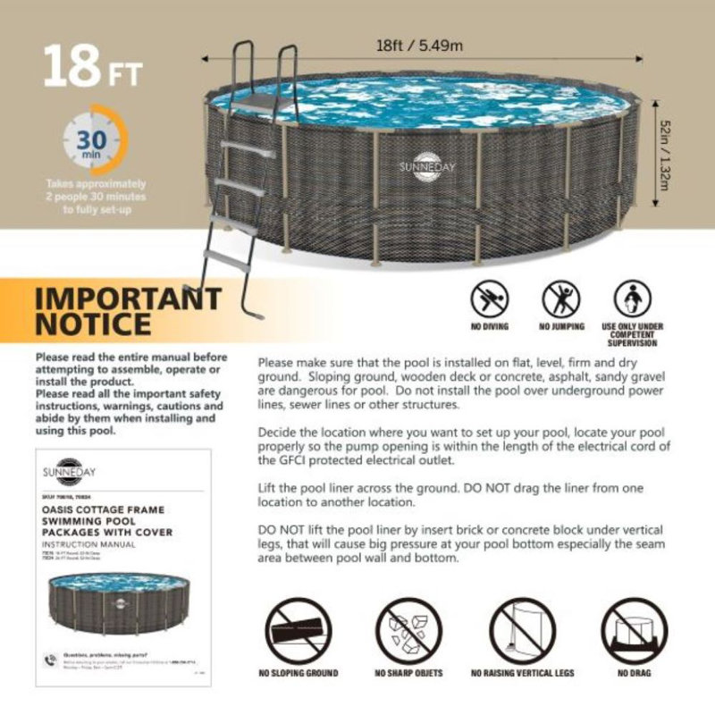 Sunneday 24' Round Rattan Soft-Sided Pool with Metal Frame
