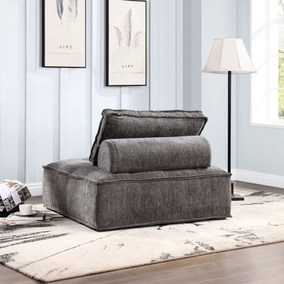 Coussin de sol moderne sans accoudoirs avec coussin de dossier amovible, velours côtelé 35 po pour petits espaces, chambre à coucher, bureau, rembourré gris, canapé-lit confortable en mousse