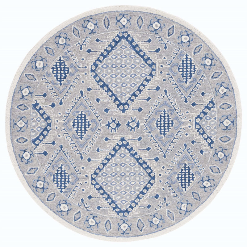 Micro-Loop Hand Tufted Wool Southwestern Rug, Round 5'