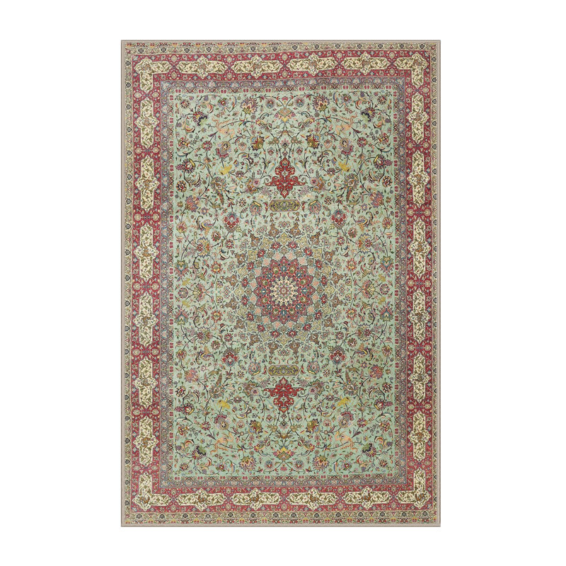 Tapis traditionnel vert / rouge, Rectangle 5 pi x 7 pi