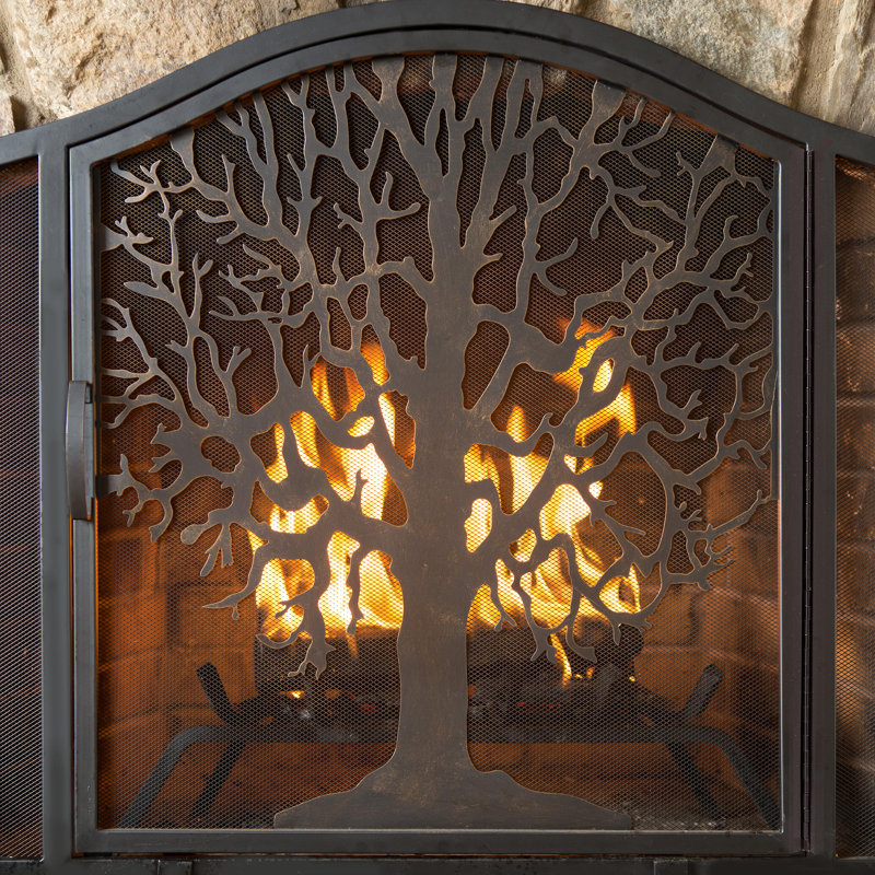 Kittleson Large Tree of Life Fire Screen with Door - Black, 33" H x 44" W x 7.5" D