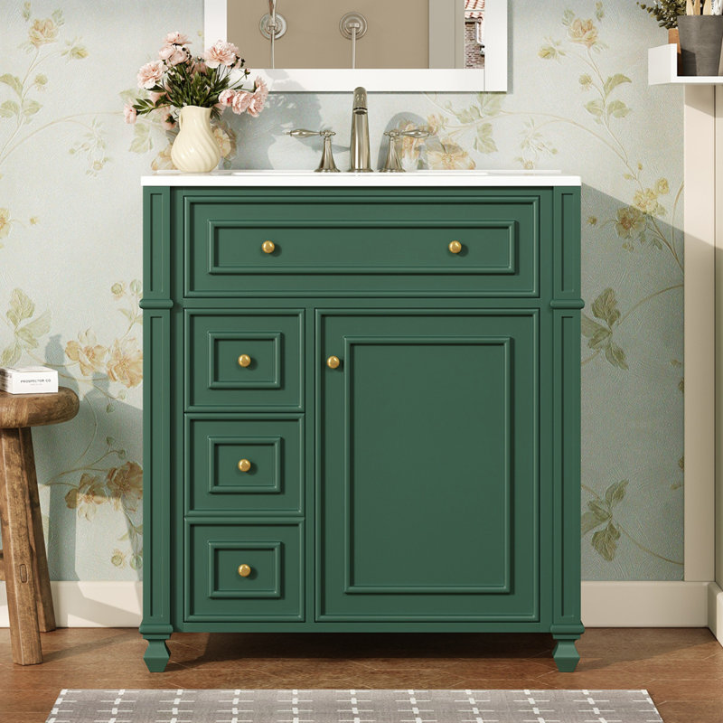 Meuble-lavabo de 30 pouces avec lavabo et tiroirs en céramique, Vert