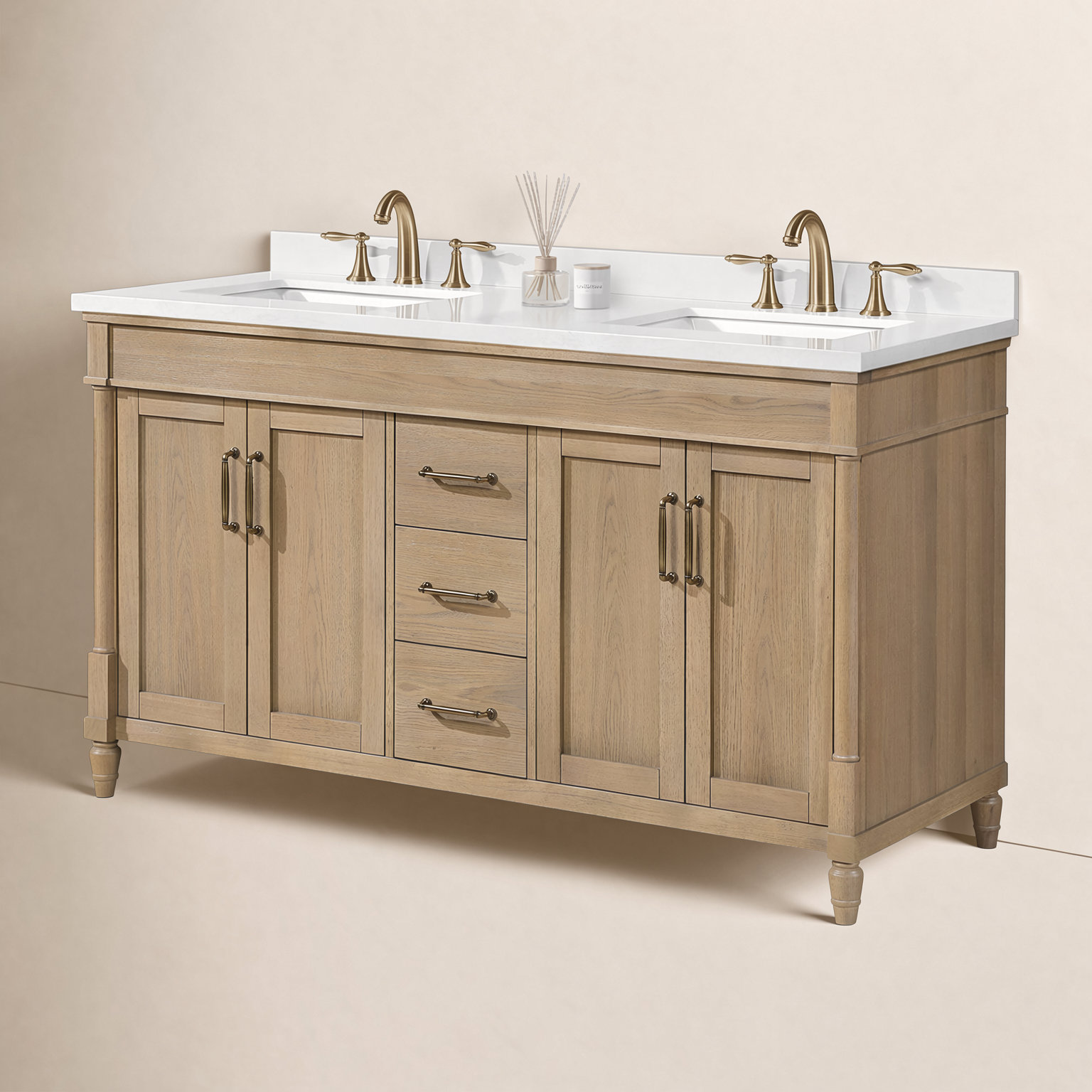 Burdick 60" Double Bathroom Vanity, Natural Birch