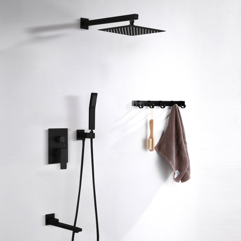 Diverter Complete Shower System with Rough in-Valve, Matte Black