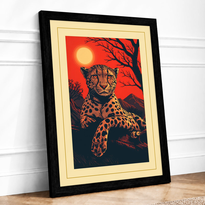 Leopard at Sunset Boho - Framed Print, Black, A4 - 29.7 x 21.0 cm