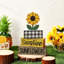 4 pièces de décorations de table en bois de tournesol, panneaux de pile de livres en faux soleil, décor de plateau à plusieurs niveaux d'été pour table basse, manteau de cheminée, cuisine, tablette, centres de maison