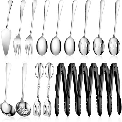 19-Piece Stainless Steel Serving Utensil Set With Spoons, Forks, Slotted Spoons, Soup Ladle, Skimmer, Pie Server, And Tongs For Home, Buffet, Party, Dinner