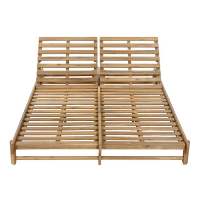 Chaise longue double inclinable d'extérieur avec dossiers ajustables, teck clair