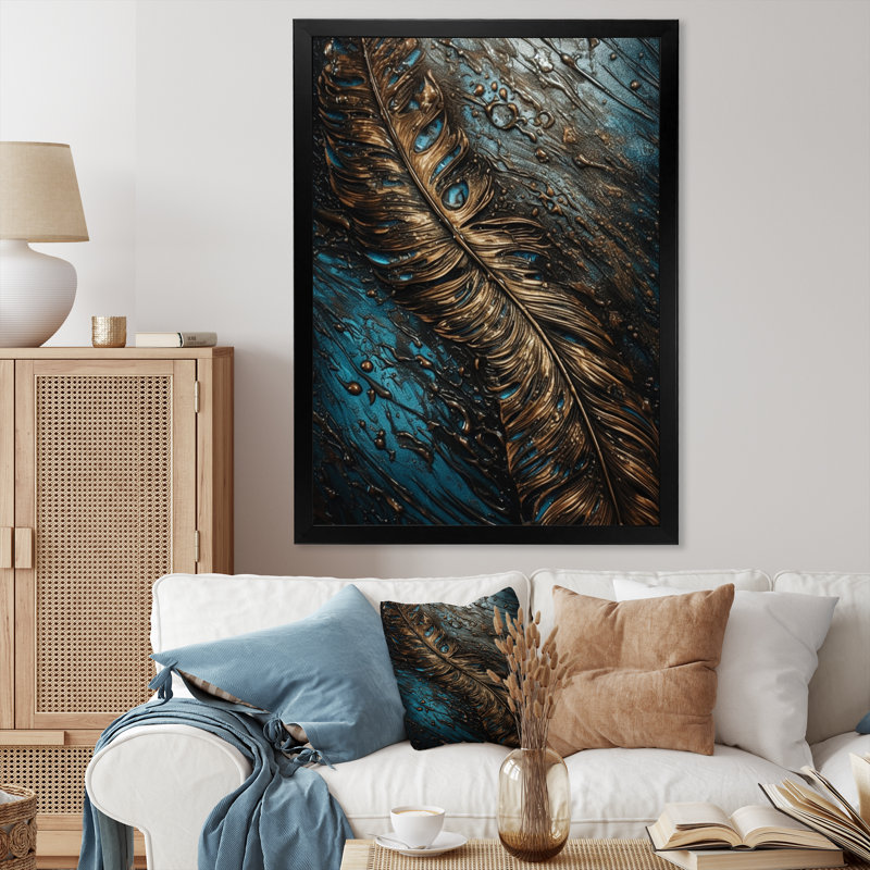 «Landershire Gold Feather Glamour III», reproduction sur toile, Cadre photo noir, H 20 po x l 12 po x P 1 po