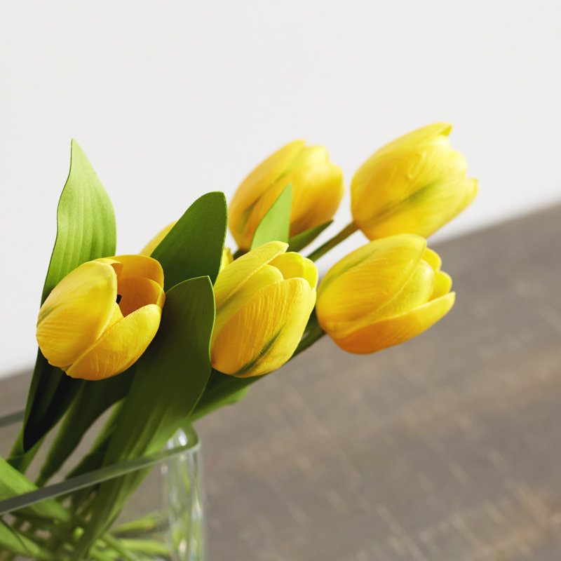 Silk Tulip Arrangement in Vase, Yellow