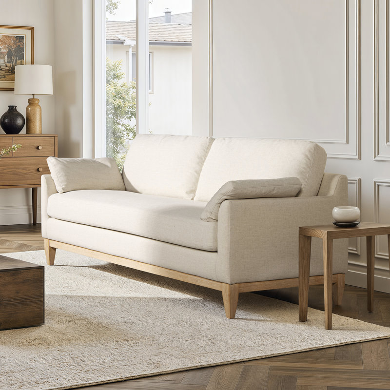 Pera 75.5" Upholstered Sofa, White Linen