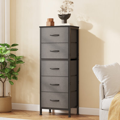 5-Drawer Fabric Dresser, Vertical Storage Chest with Wood Top, Tall Storage Organizer