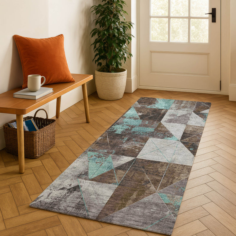 Premium Machine Washable Fairwood AMF1888 Geometric Rug, Runner 2'3" x 7'6"