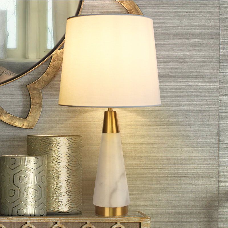 Lampe de table en marbre blanc urbain moderne de 23,5 po avec ampoule DEL 9 W Rezki