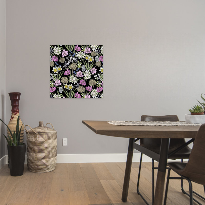 «Black Botanical Blooms Daffodil Hyacinth Flower Nature», art mural, H 24 po x l 24 po