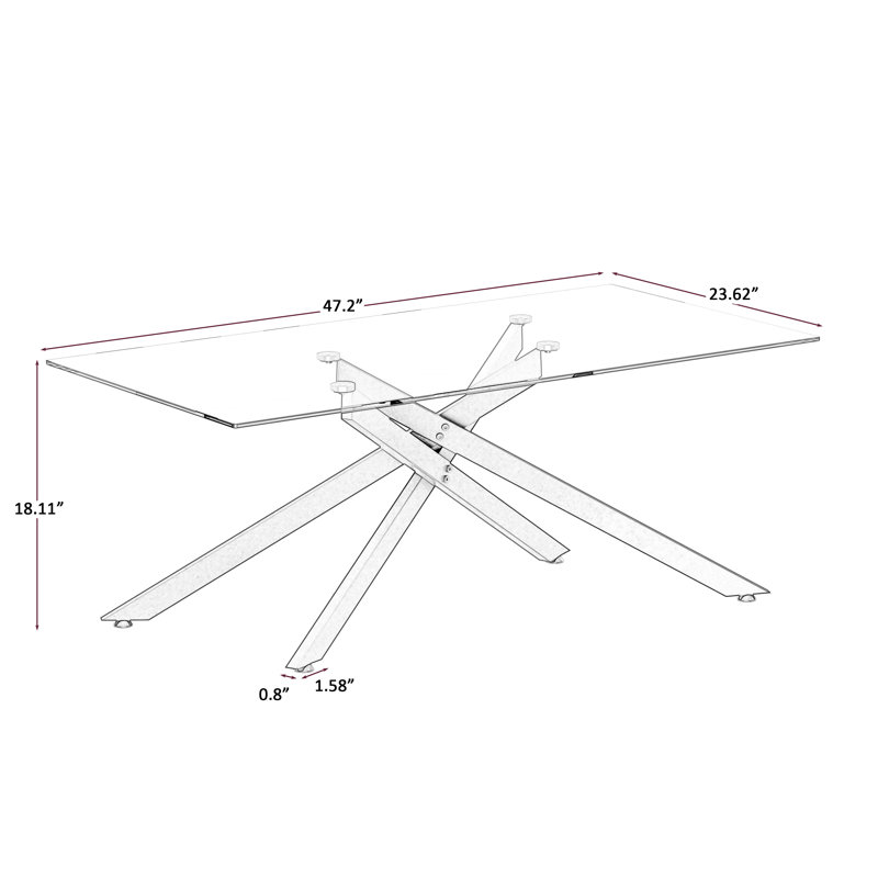 47.2" Rectangular Clear Tempered Glass Coffee Table, Stylish Design Center Table with Metal Legs, Modern Coffee Table for Living Room