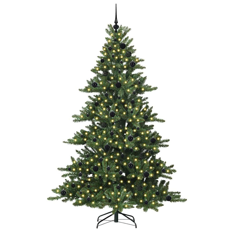 Artificial Hinged Christmas Tree with 300 LEDs, Green/Black, 6.89' H