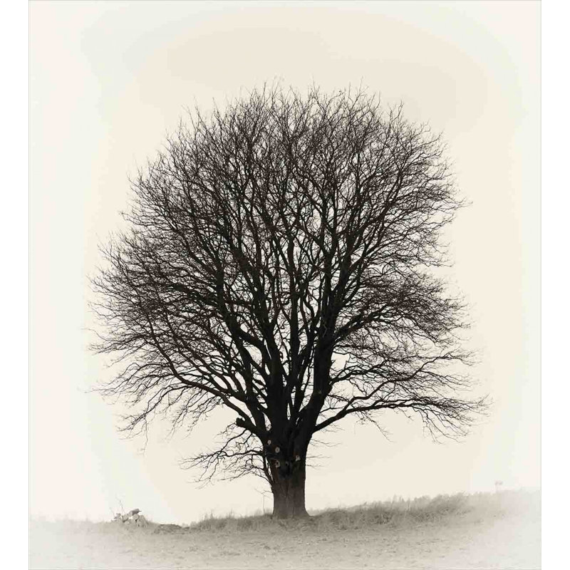 Ivory and Dark Grey Twin Duvet Cover Set with Tree Design