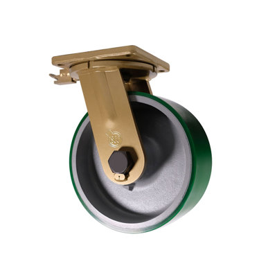 12 Inch Super Heavy Duty Green Poly Wheel Swivel Caster and Welded Swivel Lock