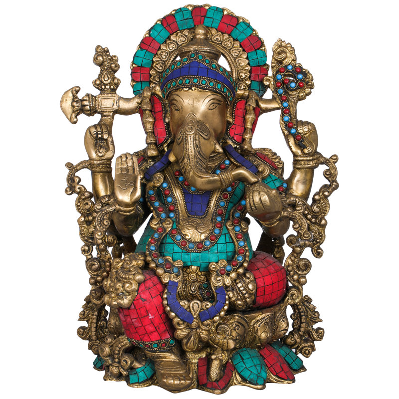 Statue en laiton fait à la main Bhakawan Ganapati, seigneur Ganesha - divinité de prospérité de 15 pouces pour autels spirituels, méditation et décor inspirant
