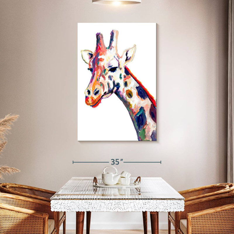 Brampt, girafe colorée sur fond blanc, H 48 po x l 32 po