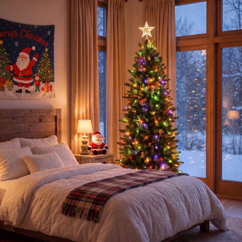 Sapin de Noël fin de 1,80 m (pas un sapin crayon) - Sapin artificiel mince avec lumières DEL multicolores, 957 extrémités de branches et embouts de protection pour les pieds