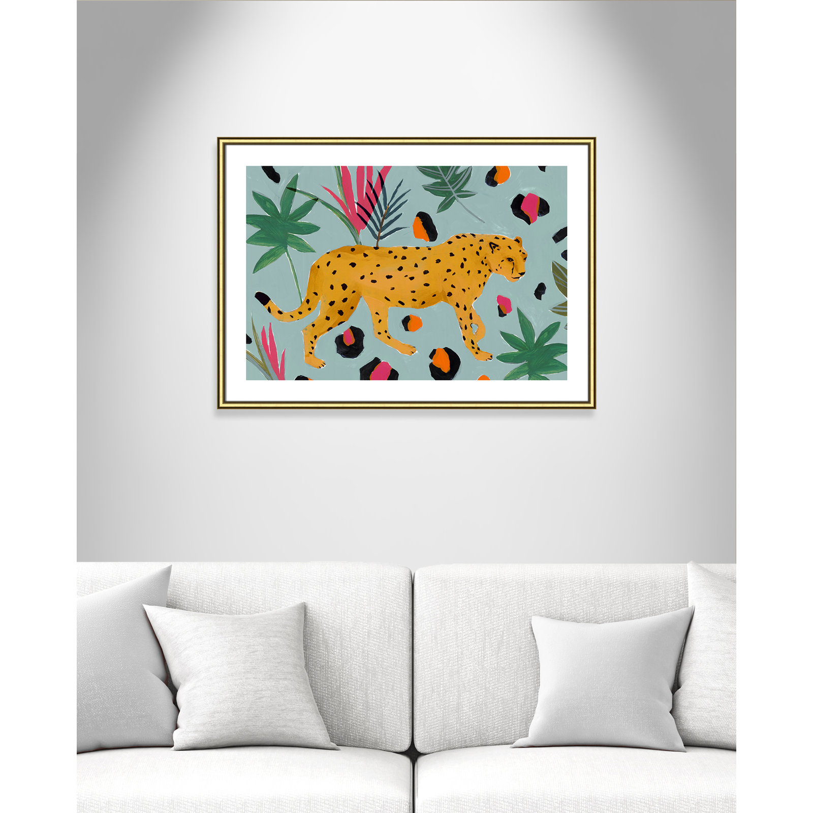 Nyles "Walking Cheetah II" Painting by Isabelle Z, 25.5" H x 35.5" W x 0.88" D, Gold Framed Paper