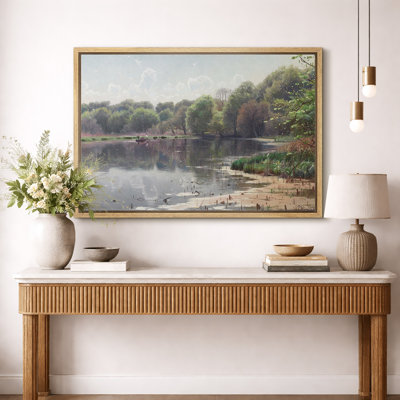 Calm Lake Reflection Landscape Artwork, Minimalist Nature Scenic Entryway Pictures, Framed Canvas Giclee Print Wall Art.