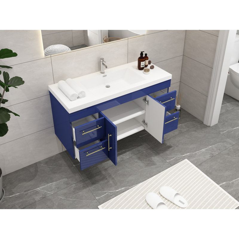 Meuble-lavabo mural simple 47 po Romer, Bleu nuit, Argent