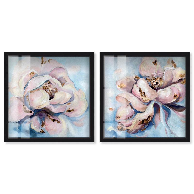 «Blush Pink Whimsy Floral Art», ensemble de 2 panneaux par Shadowbox , H 13 po x l 13 po, Black