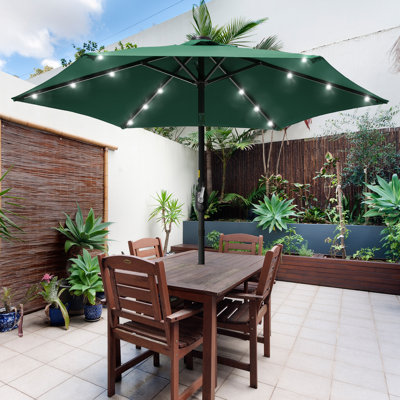 Parasol de marché éclairé Elbe 7,5 pi, parasol d'extérieur avec manivelle et inclinaison, tout temps pour terrasse avec jardin et terrasse