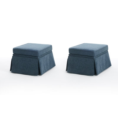 Upholstered Navy Skirted Rectangular Storage Ottoman with Lift-Top (Set of 2)