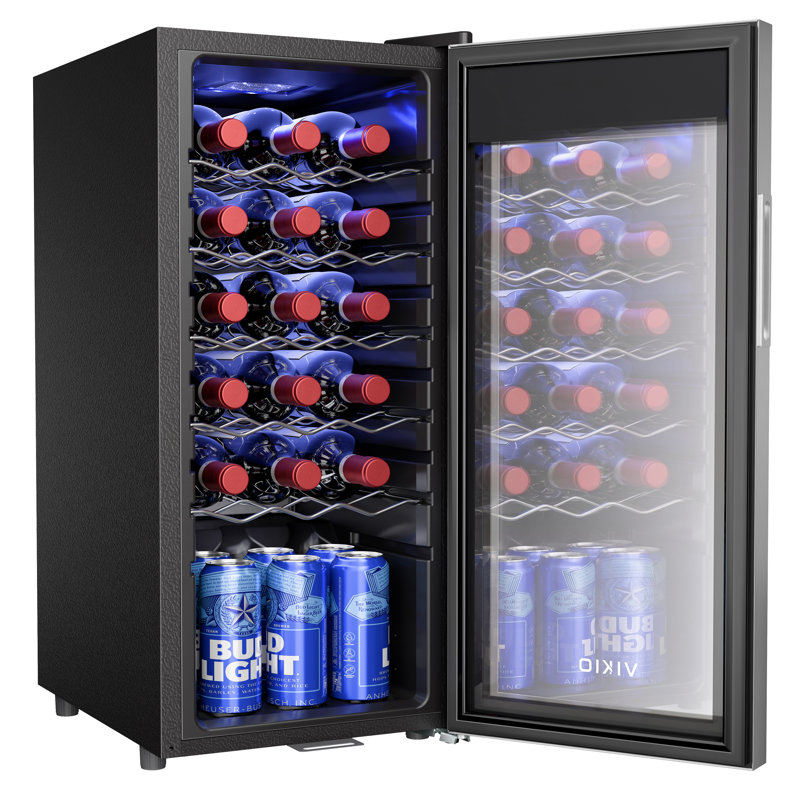 Refroidisseur à vin autoportant de 18 bouteilles avec compresseur à zone unique, commande tactile, lumière DEL bleue et porte en acier inoxydable