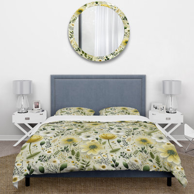Green Boho Chic Floral Pattern I - Ensemble de housse de couette à motif floral