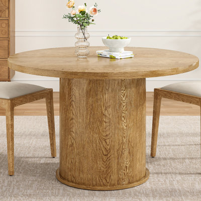 Round Dining Table For 4 People, Small Kitchen Dining Table With Wood Top And Sturdy Metal Pedestal Base, Modern Round Dinner Table For Dining Room, E
