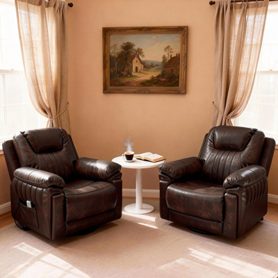  Ensemble de 2 fauteuils inclinables électriques à bascule pour adultes avec 3 vitesses, télécommande câblée, fauteuil inclinable électrique berçant en cuir, fonction minuterie berçante 5 à 15 minutes, pour le salon, brun