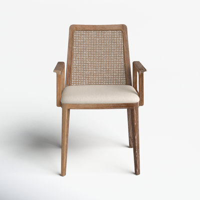 Pennington 18.5"" D x 23"" W x 33.9"" H Wood with Cream Fabric Seat and Cane Back Arm Chair -  Joss & Main, 42B022D38C1740F1B34BA45C834A1621
