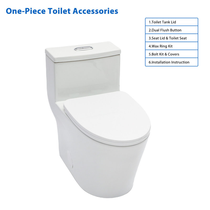 One Piece Toilet 16" Comfort Seat Height 1.24/1.43 GPF Dual-Flush Elongated One-Piece Toilet with Soft Close Seat