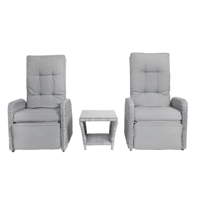 Vallauris Gray Wicker 3-Piece Reclining Outdoor Chair Set