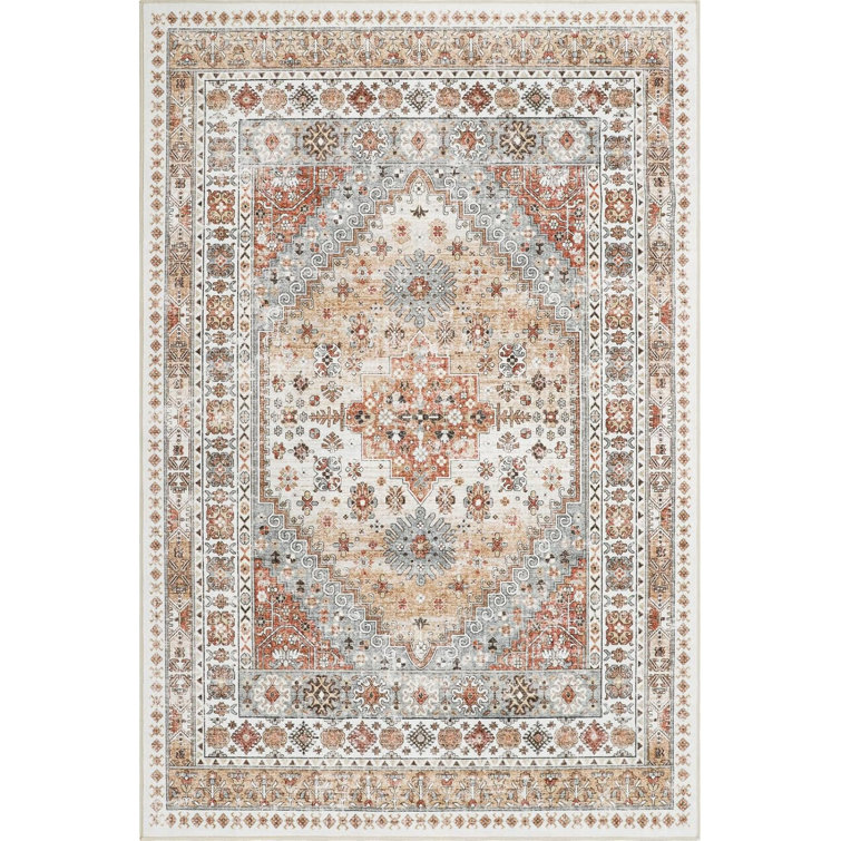 Medallion Non Slip Washable Rug(Orange)