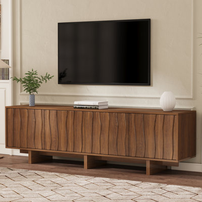 Sinclair 75'' Wood Grain TV Stand with Wavy Doors & Dual Storage Cabinets