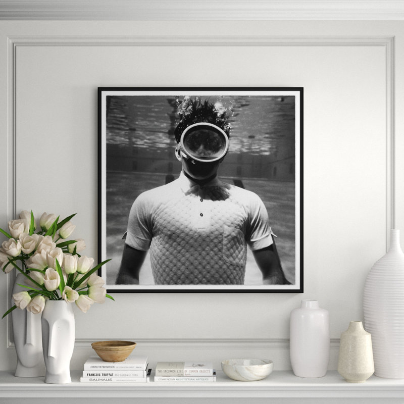 Man Underwater Giclee Print, Black Framed Paper, 41" H x 41" W x 1.5" D