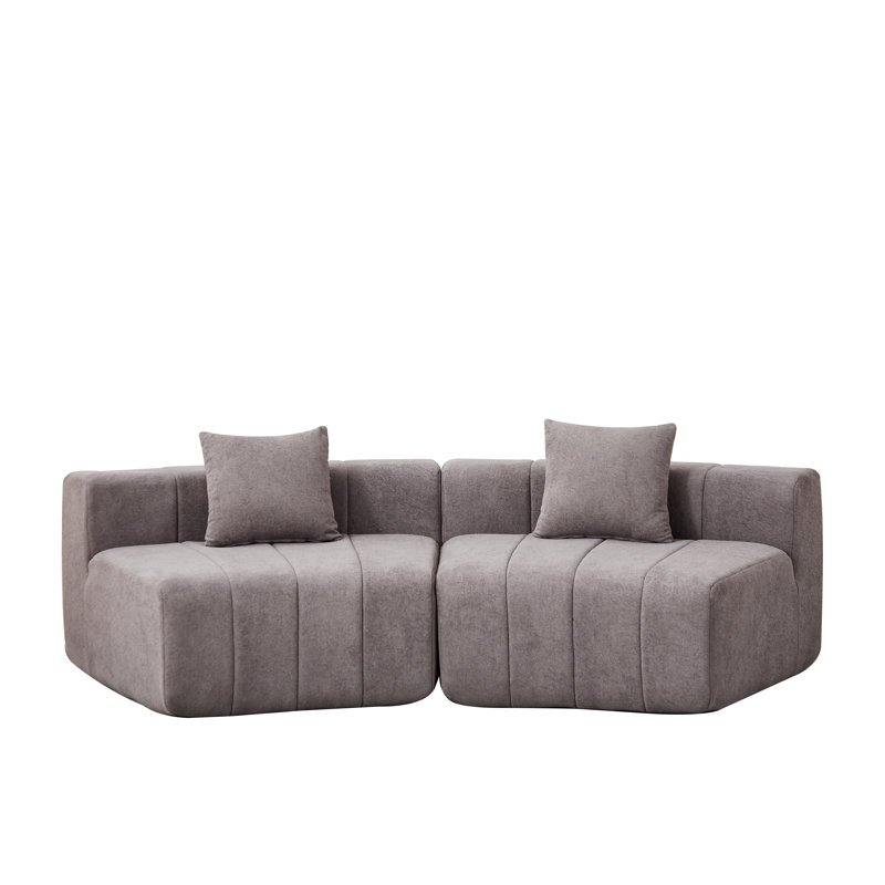 Chenille Curved Sectional Sofa - Modular Semi-Circular Couch with Piano Key Design, Gray