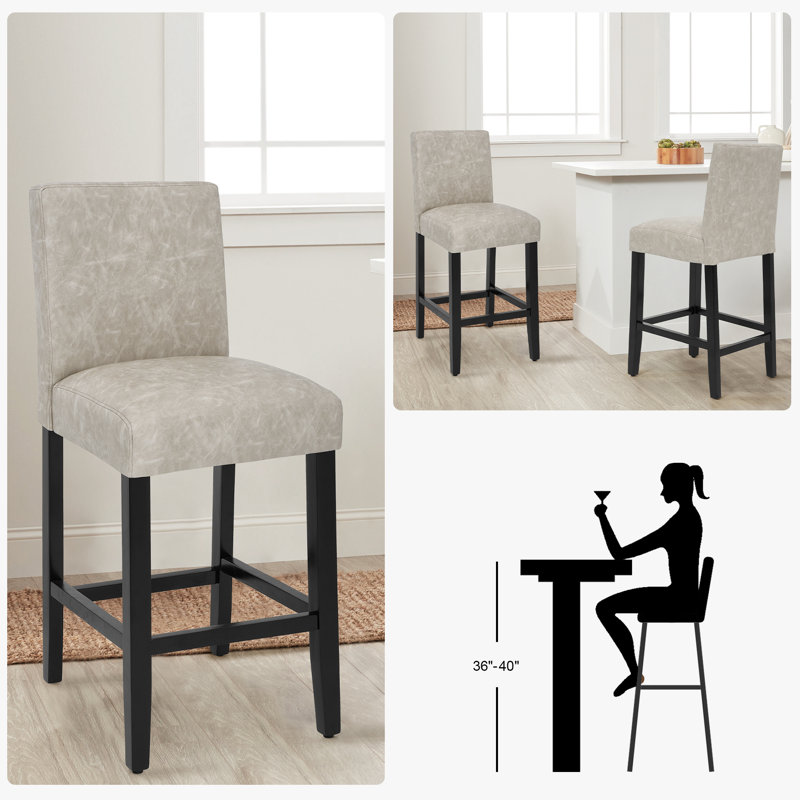 Upholstered 26'' Counter Stool With Solid Wood Frame, 2, Beige