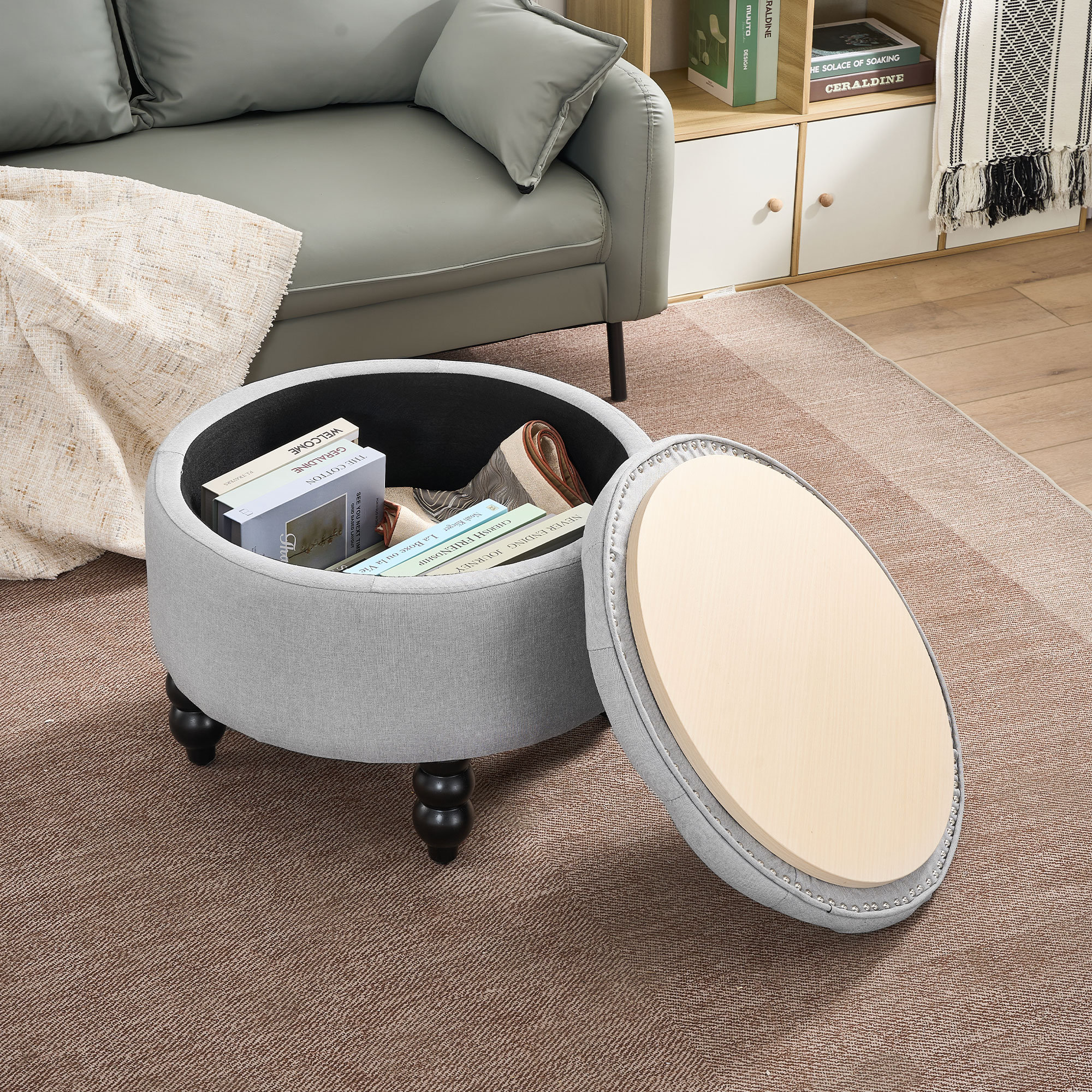 Alcott Hill® Round Upholstered Storage Ottoman & Reviews | Wayfair