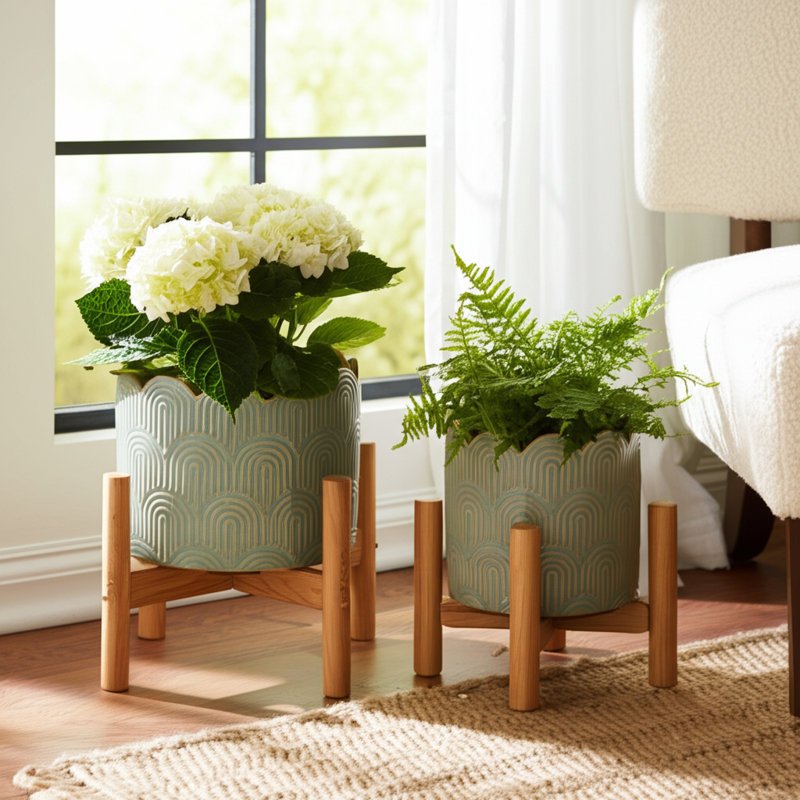 Ensemble de 2 pots à fleurs Weeda, H 9,5 po x l 12 po x P 12 po, Vert